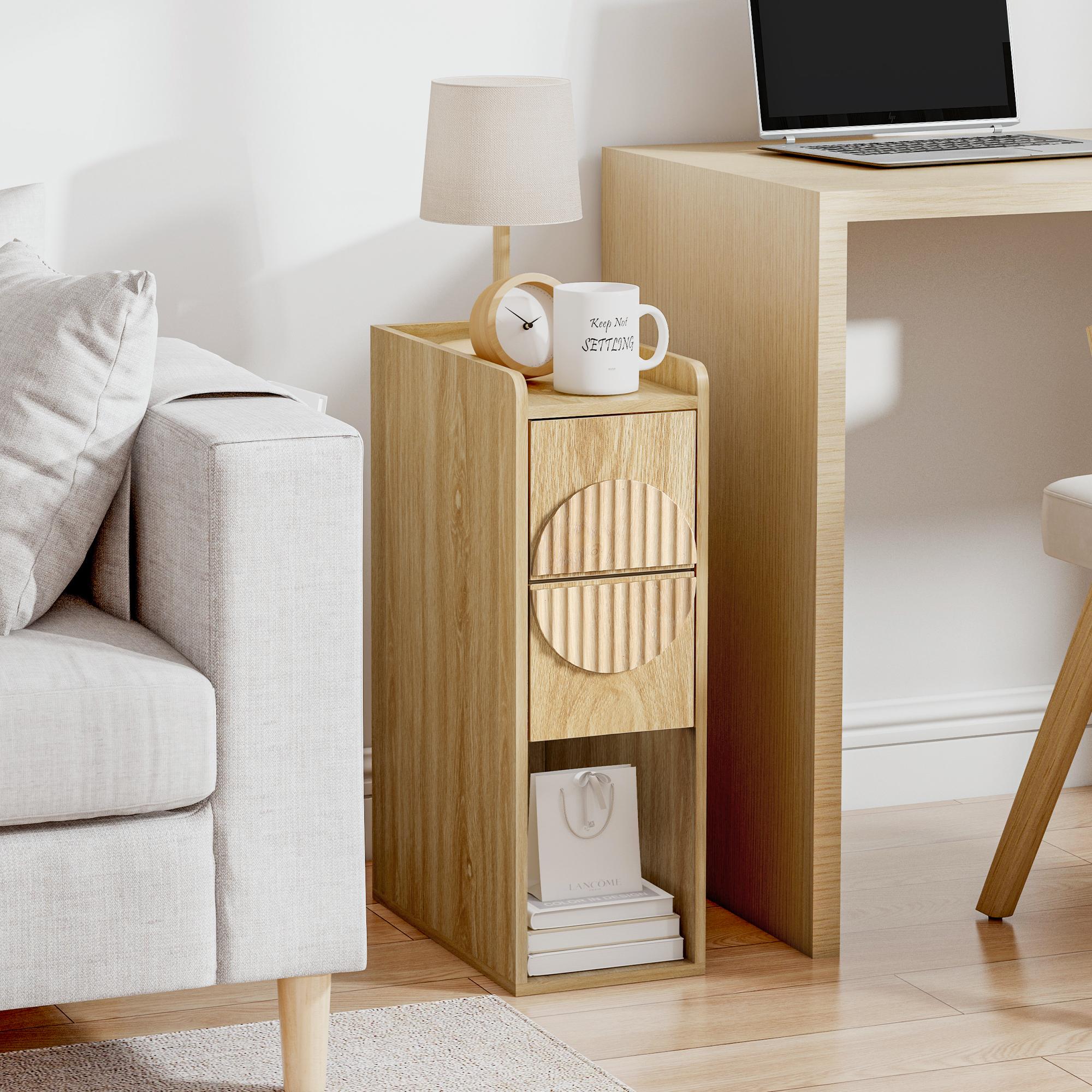 Giratree Slim Mid-Century Modern Nightstand with 2 Drawers, Narrow Fluted Wooden Side Table for Small Spaces, Tall Skinny Bedside Table for Bedroom or Living Room Giratree Slim Mid-Century Modern Nightstand with 2 Drawers, Narrow Fluted Wooden Side Table for Small Spaces, Tall Skinny Bedside Table for Bedroom or Living Room