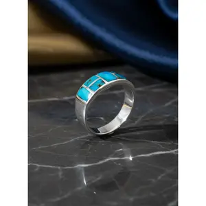 Men’s Turquoise Signet Ring – Sterling Silver 925, Genuine Turquoise Stone, 8.2mm Face