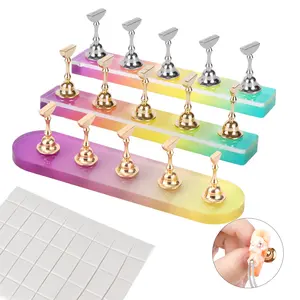 SAVILAND Magnetic Nail Stand for Press-On Nails: 3 Set Nail Holder Stand for Painting Nails with 40 Pcs Reusable Adhesive Putty, Acrylic Nail Art Display Stand for Salon & DIY