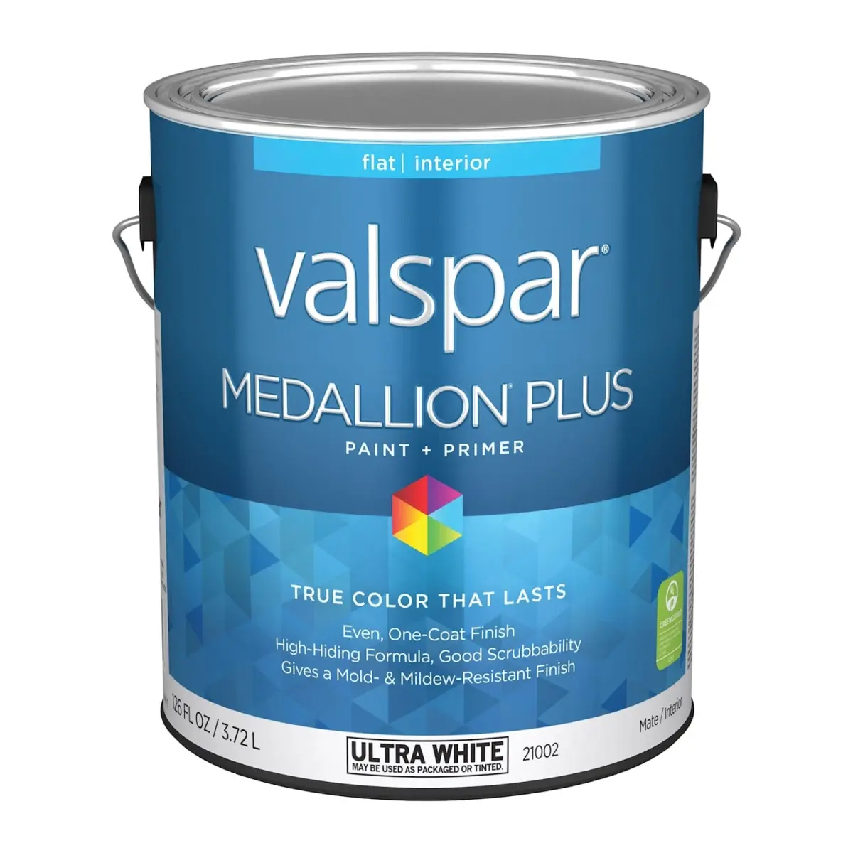 Valspar 028.0021002.007 Medallion Plus Acrylic Latex All-Purpose Exterior Paint, White, 1 gal, Even 1-Coat Finish, Resists Scrubs, Great Durability, Stain Resistant, Greenguard Gold Certified for Wood & Metal Siding & Trim, Ultra Flat