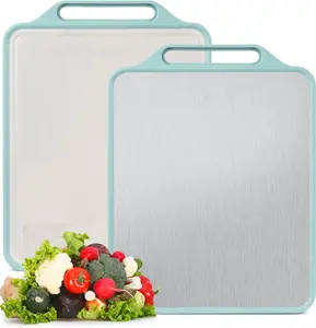 Cutting Board Double Sided Large 40x30.5x1.7CM 304 Stainless Steel & Wheat Straw PP Non-Slip Dishwasher Safe Food-Grade Chopping Board for Kitchen