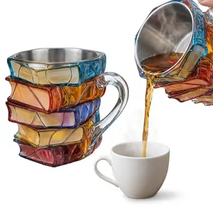 Colorful Book-Themed Resin Beer Stein Mug 3D Library Spine Design Novelty Drinkware Cozy Reading Night Cup Home Bar Man Cave Decor Unique Gift for Readers Teachers Writers Book Club Fans Valentine’s Day Gift for Him or Her