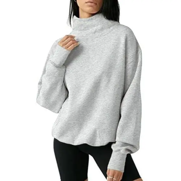 FISOEW 2026 Women's Oversized Turtleneck Sweatshirt Long Sleeve Pullover Casual Tops Womenswear Hoodie FallFreshness Grey Cute #TikTokShopHolidayHaul #Springtok #TikTokShopJumpstartSale Basic Fashion bistro hoodie ditch masked hoodie graphic hoodies