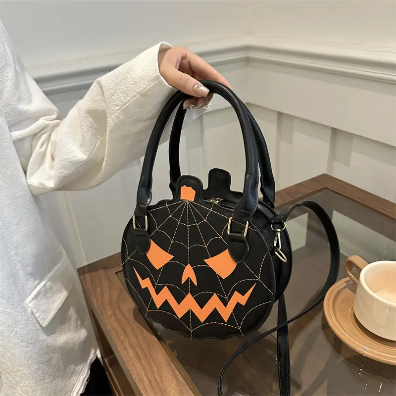 Sports & Outdoor Gym Mini Bag - 2026 Trendy Halloween Funny Pumpkin Design, Pu Leather, Cutesy-Spooky Style