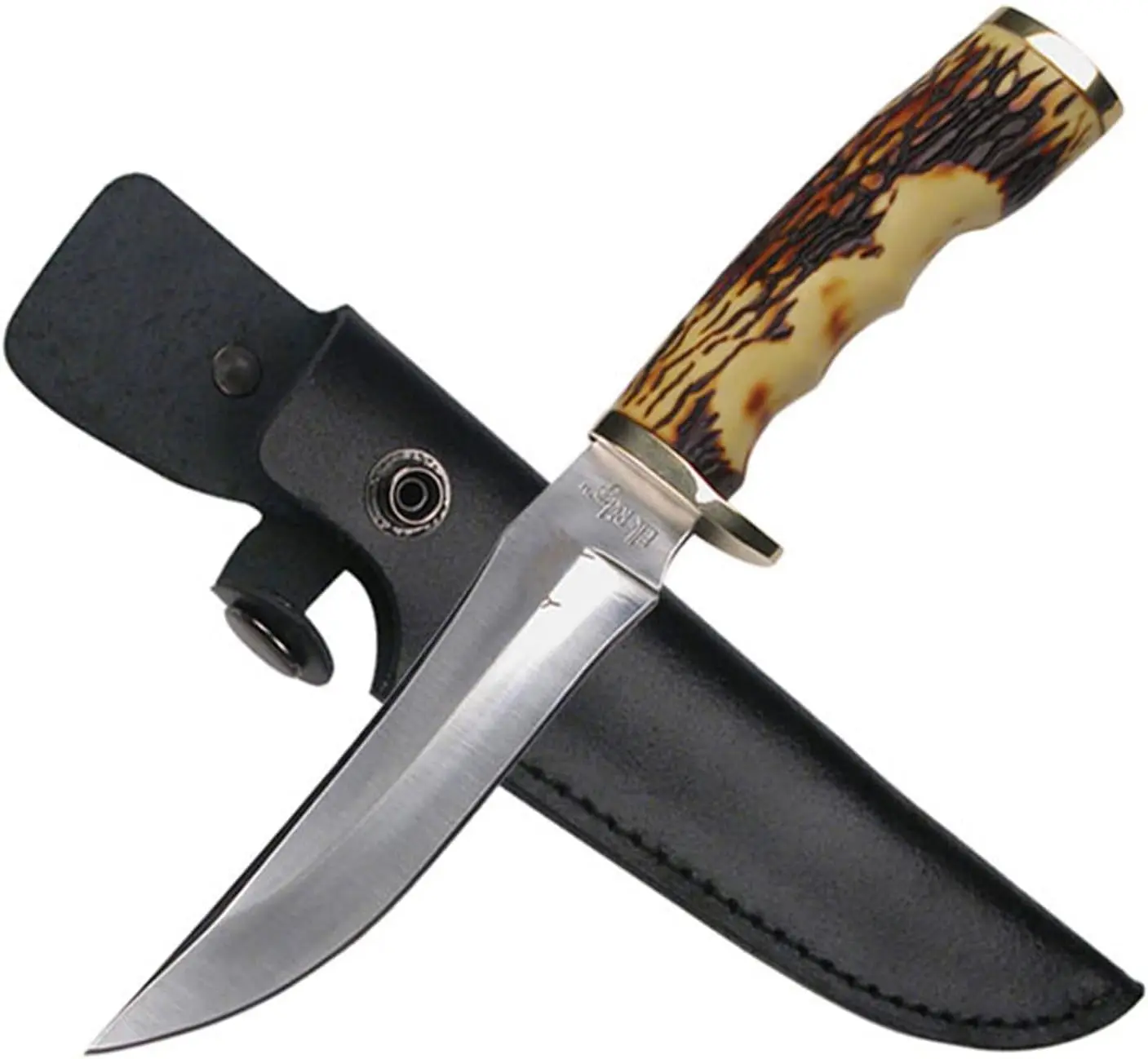 Elk Ridge Outdoors Fixed Blade Knife - 4.5-in Satin Finish Stainless Steel Persian Blade, High Quality Materials Jig Bone Handle, Genuine Leather Sheath - Hunting, Camping Gear