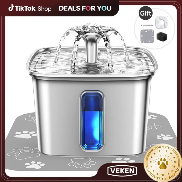 【DEALS FOR YOU】Veken Innovation Award Winner Stainless Steel Cat Water Fountain, 108oz/3.2L Automatic Pet Fountain Dog Water Dispenser with Replacement Filters & Silicone Mat for Cats, Dogs, Multiple Pets，Petlovers