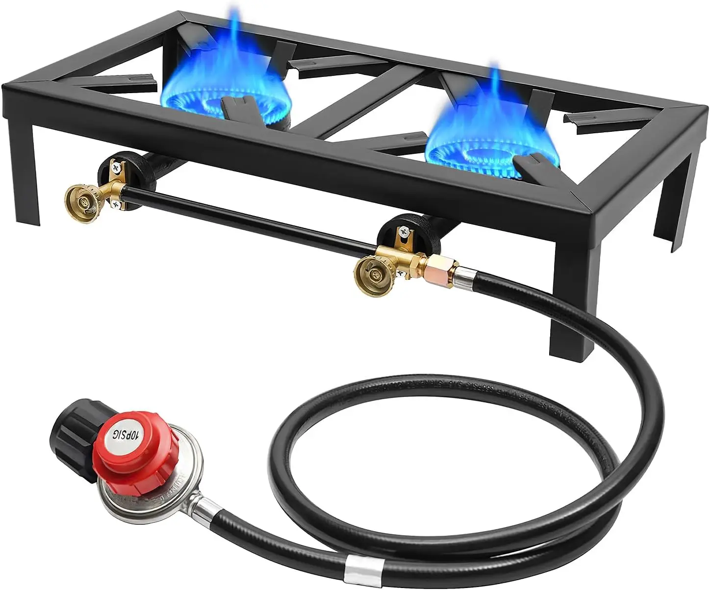 Dual Burner Propane Camp Stove, 8000W Portable Camping Stove Outdoor Gas Propane Stove Cooker with 0-10Psi Adjustable Regulator Hose for Camping BBQ Patio Frying