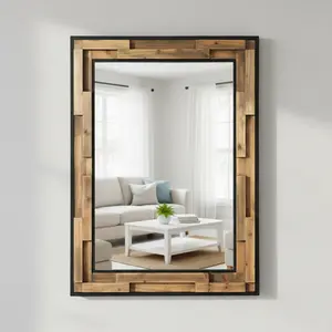 Rectangular Wall Mirror with Wood & Metal Frame - Decorative Mirror for Entryway, Bathroom, Hallway & Living Room | Space-Brightening Design