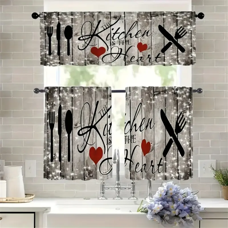 1/2pcs Farmhouse Kitchen Curtains, Rod Pocket Valance Curtain Tier, 1 Valance/2 Cafe Curtains Tiers, Window for Kitchen Cafe Living Room Bedroom, Home Decor Foldable Colorful Divider