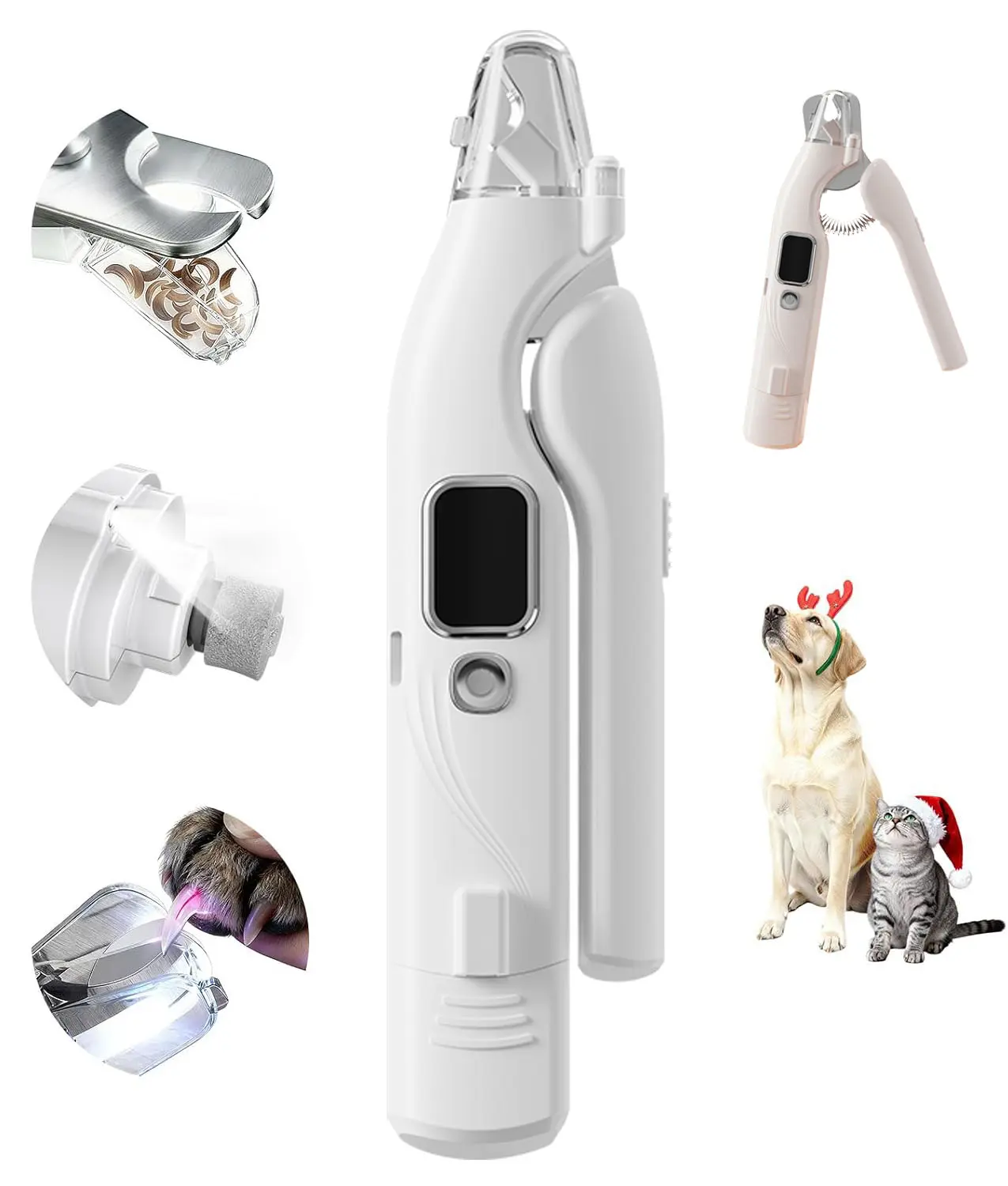 Rechargeable Ultra-Quiet Electric Pet Nail Grinder Grooming Kit - Stainless Steel Universal Paw Trimmer with 4-Hour Battery Life, ABS Body, LED Lights for Small-Large Dogs & Cats Claw Care, Quiet Operation