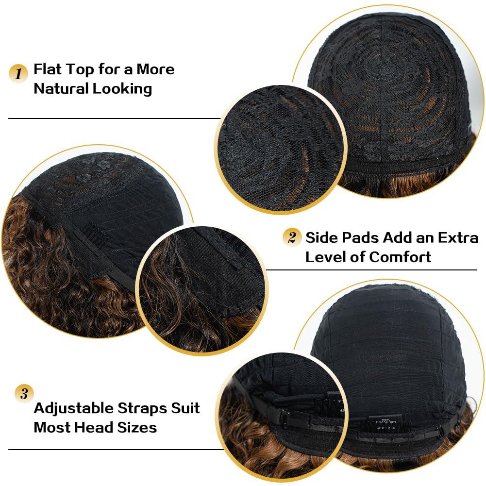 [WEAR GO WIG]Glueless Wig Jerry Curly Short Bob Human Hair Wigs With Bangs Wear To Go Highlight Honey Water Wave Blonde Colored Wig For Women Wavy Big Summer Deals Nature Body Flip dealsforyoudays  TikTokShopBlackFriday