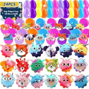 24 Pack Prefilled Easter Eggs with Toys Inside – Easter Basket Stuffers & Egg Fillers for Kids, Pop Fidget Toys Bulk, 3D Stress Balls, Easter Party Favors, Classroom Prizes, Goodie Bag Stuffers for Toddlers, Kids & Adults