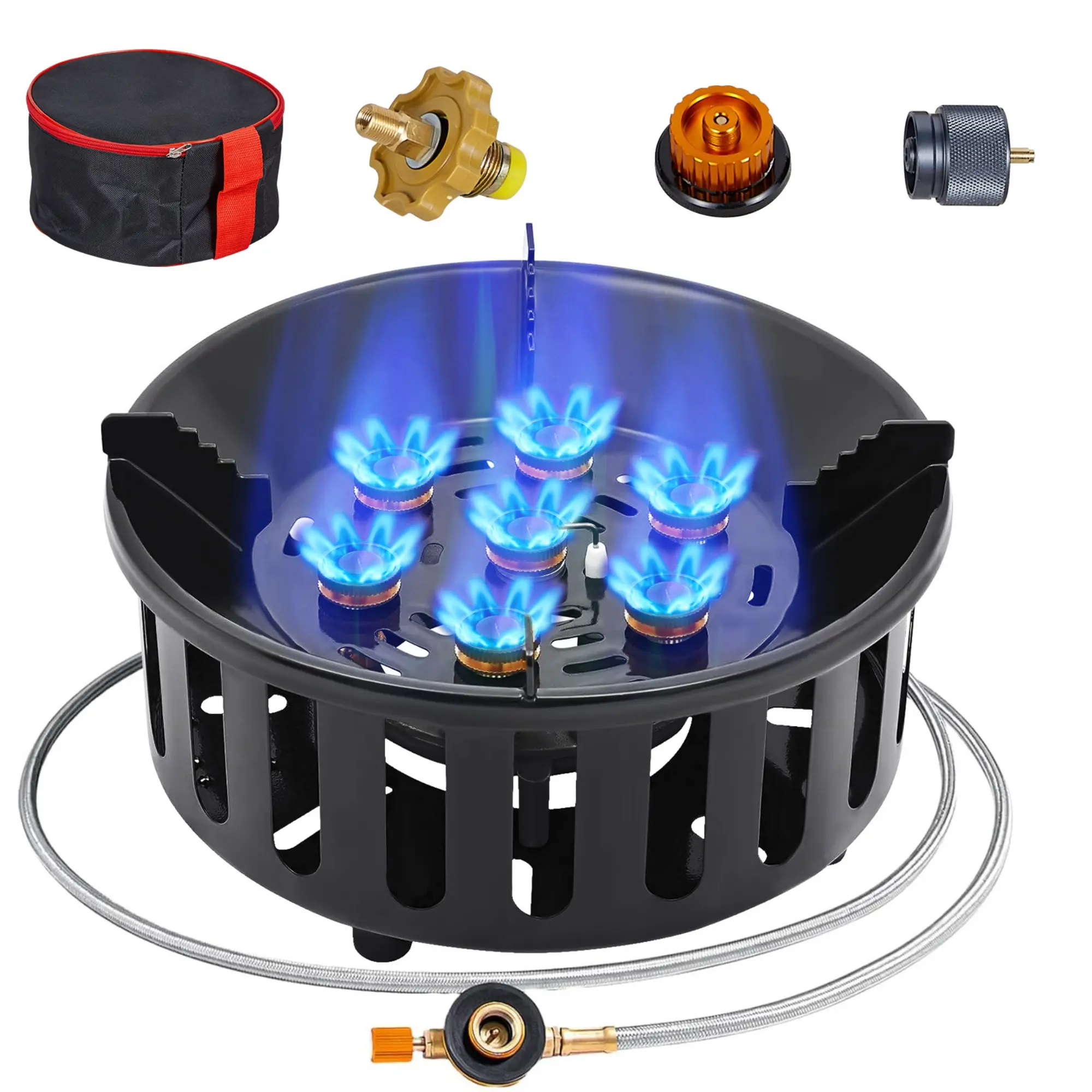 BESTFIRE 72K BTU Portable Propane Camp Stove – 9.25" Single Burner with Windproof Shield, Piezo Ignition, Carry Bag, Hose & 3 Adapters (1.5kg Lightweight), Perfect for Camping, Hiking, Backyard Cooking & Picnic outdoor cooker patio