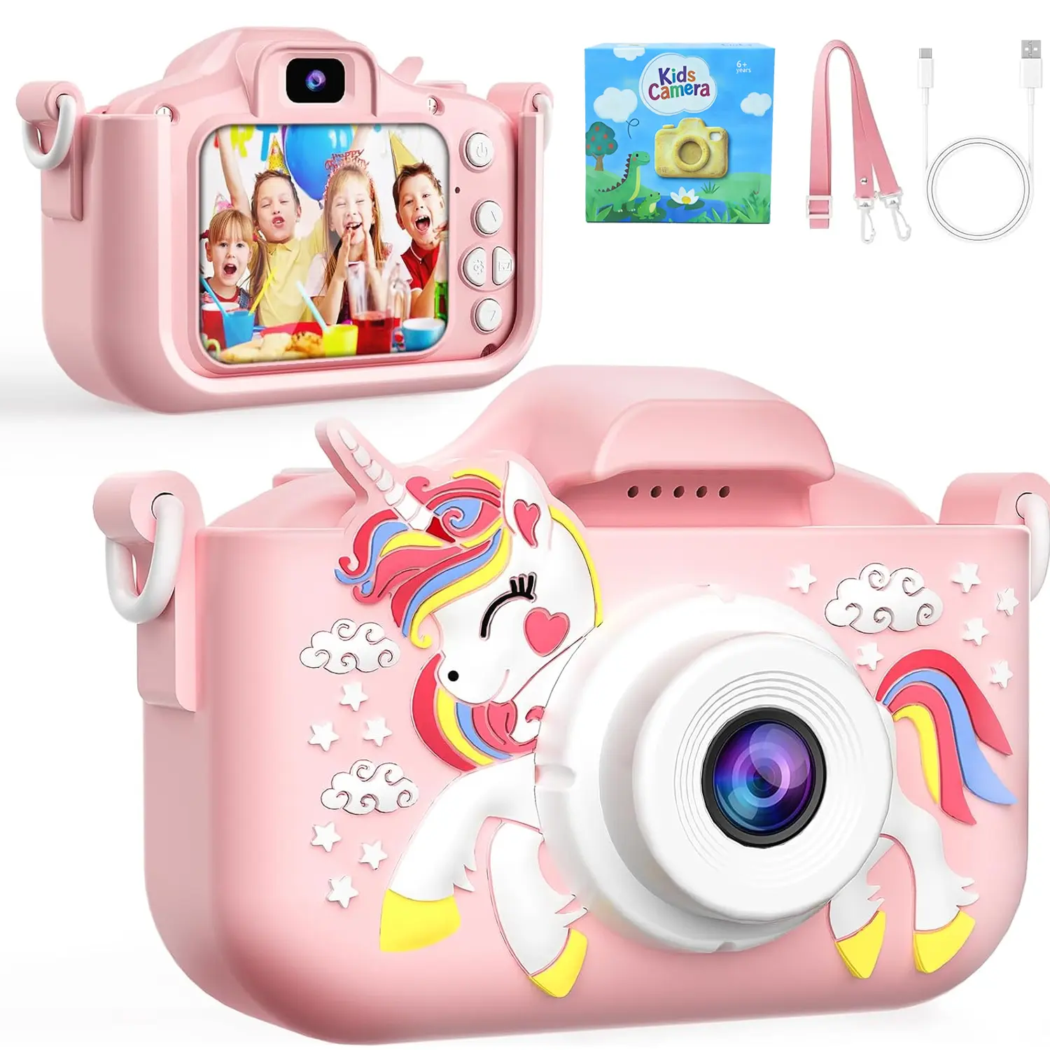 Kids Camera with Selfie Mode,48MP HD Digital Camera with Cute Silicone,1080P Video,Case Rechargeable Toy,Perfect Birthday or Summer Gift for Boys and Girls Ages 3–12, Ages 6+ Star Galaxy