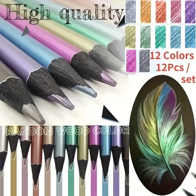 12 Color Metallic Color Pencils Set with Metallic Finish, Professional Art Supplies for Drawing & Sketching, Ideal Gift for Artists & Beginners, Artistic Colored Pencils