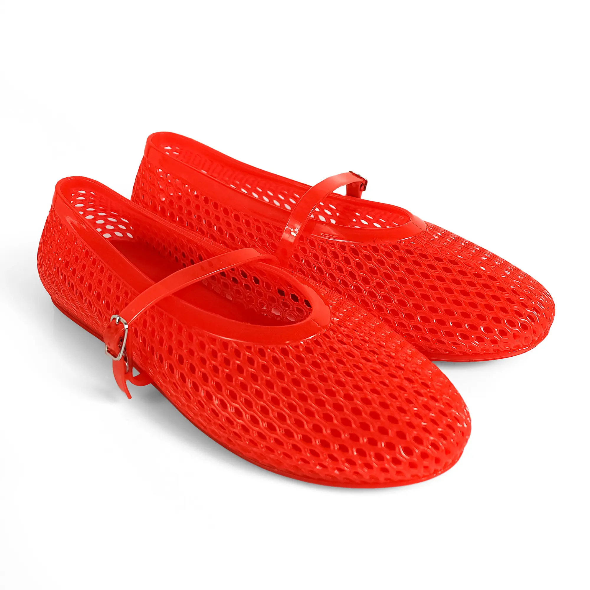 Women's Mary Jane Jelly Ballet Flats with Buckle Strap Closed Round Toe Clear Ballerina Jelly Sandals Footwear Girl Fashion Comfortable Summer Casual Dress Flat Shoes