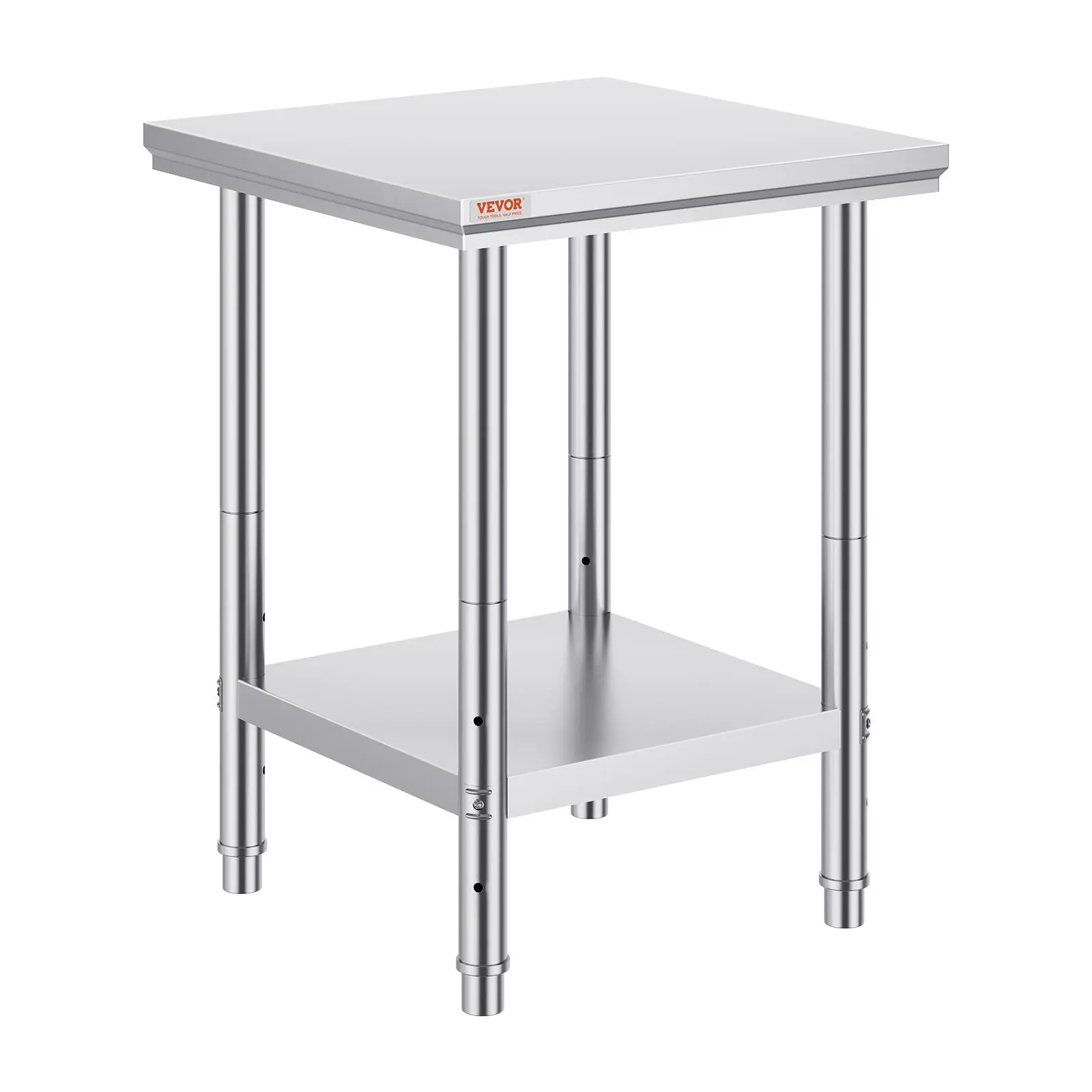 【FathersDayGift】VEVOR Stainless Steel Prep Table, 24 x 24 x 31 Inch, 700 lbs Load Capacity, Heavy Duty Metal Worktable with 3 Adjustable Height Levels, Commercial Workstation for Kitchen Garage Restaurant Backyard