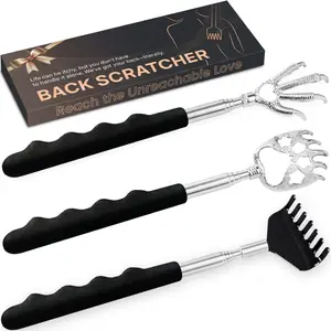 3 Pack Back Scratcher Metal Portable Telescoping with Rubber Handles, Extendable Back Massager Tool with Beautiful Box, White Elephant Stocking Stuffers Gifts for Men Women Christmas Presents