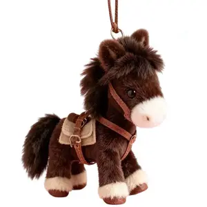 Plush Pony Charm Keychain & Bag Charm, PP Cotton Material, Soft Brown Fluff with Realistic Saddle, Easy-to-Use Valentine’s Day Gift for Equestrian Enthusiasts