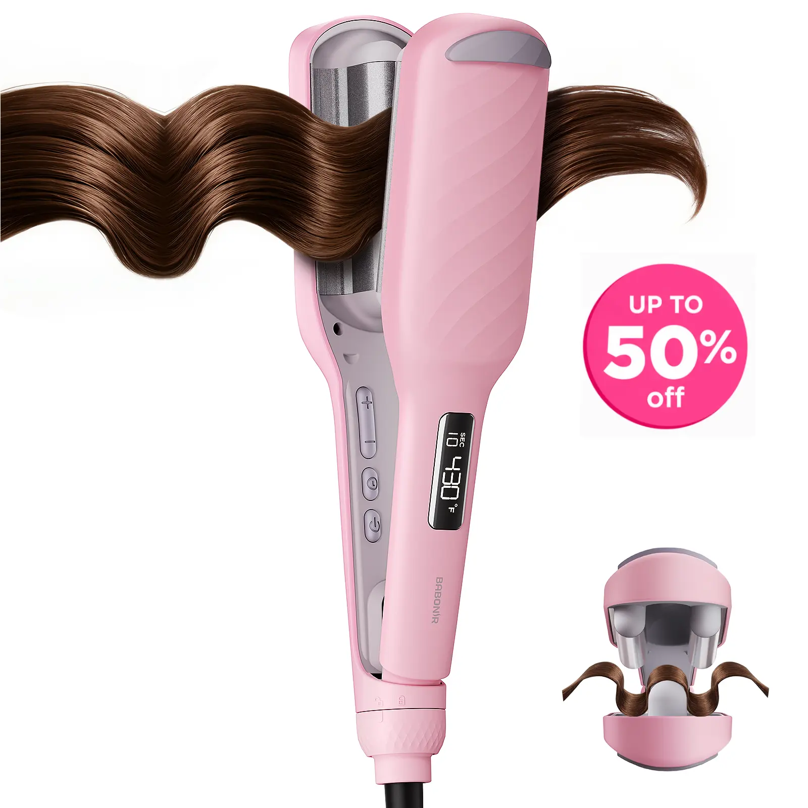 BABONIR 1-Inch Ionic Ceramic 3-Barrel Curling Iron for Women, Beach/Mermaid Waves Crimper Wand with Fast Heating, Anti-Scald Full Insulation, Dual Voltage, Frizz Control, Easy Bouncy Curls, Travel-Friendly Pink, Curling Irons, Hair Tools
