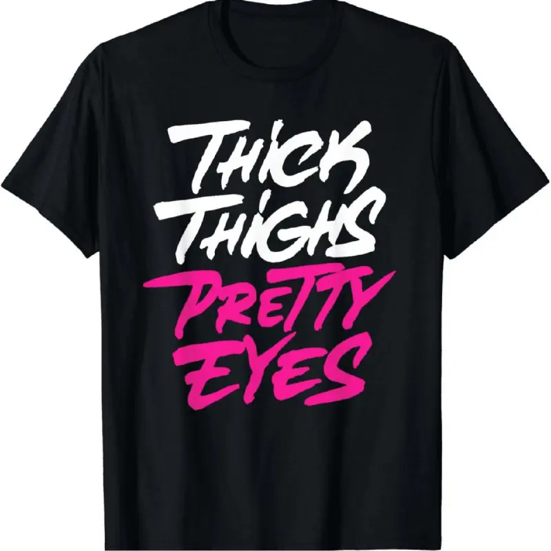 Men's Graphic Art Tees - Casual Oversized Scoop Neck Pure Cotton Short Sleeve Top with 'Thick Thighs Pretty Eyes' Cartoon Print