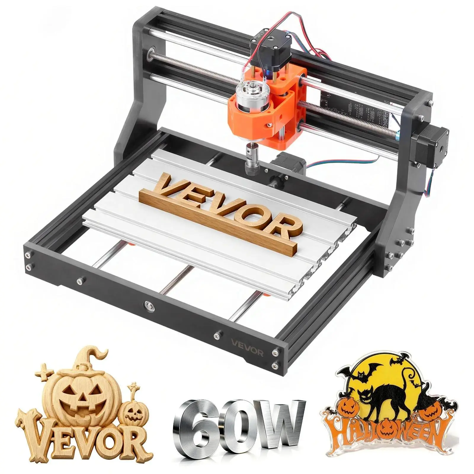 VEVOR 3018 CNC Router Machine - 60W Spindle 3-Axis Heavy Duty Hardware Power Tool, 300x180x40mm Working Area, Aluminum Alloy Structure for Wood, Acrylic, PC Carving Cutting Wood Engraving Milling, Wood Carving