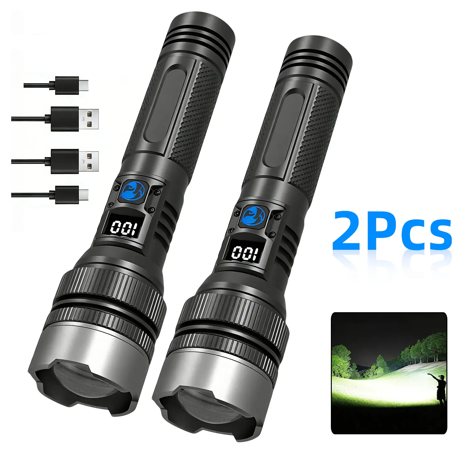 2PACKS High Lumen Rechargeable LED Flashlights Ultra-Bright Flashlights Shockproof and waterproof 5 Modes  Tactical Accessories,Zoom-able Torch Handheld Flashlight，For Outdoor Emergency Signaling Backyard BBQ Adjust Brightness BackToSchool