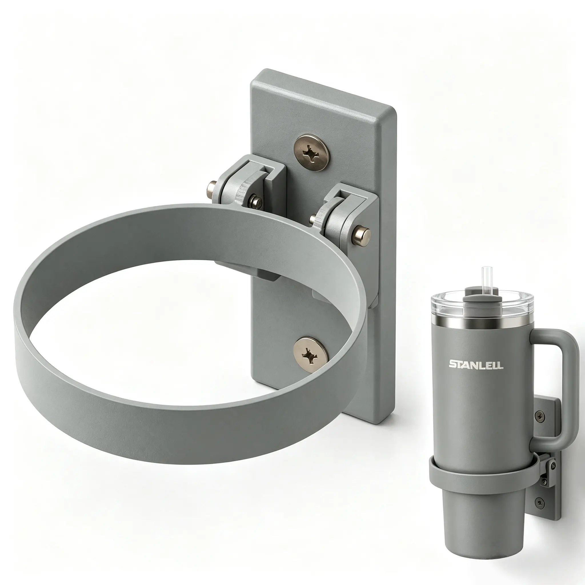 Gray Foldable Magnetic Metal Cup Holder for 20-40oz Tumblers with Handles, Triple Strong Magnets, 3.74"w x 6.4"h, Gym/Road Trips/Game Day Storage Organizer