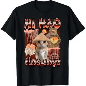 [100% Cotton] ni hao fine shyt funny brainrot gen z meme gen alpha T-Shirt  Golf Gift T-Shirt For Men and Women