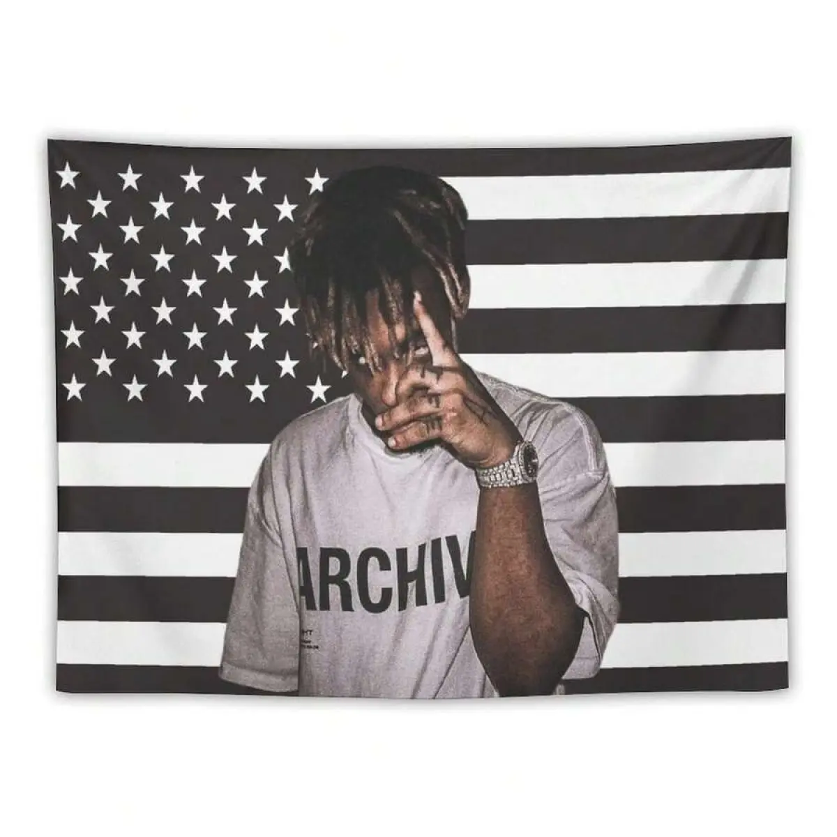 1PC Music WRLD Rapper Inspired Lightweight Signature Tapestry - Photo Prop, Hanging Wall Decoration for Teenage Boys' Bedroom, Men's Cave, Decorative
