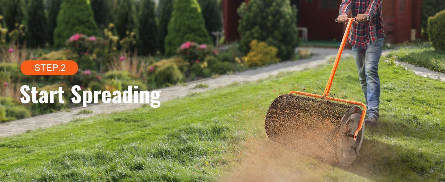 VEVOR Compost Spreader Peat Moss Spreader 24 inch Wide 24.4-26.4" Height Adjustable Lawn & Garden Spreaders Compost, Top Soil, Mulch - Durable Lightweight Multi-Purpose Yard Care Equipment