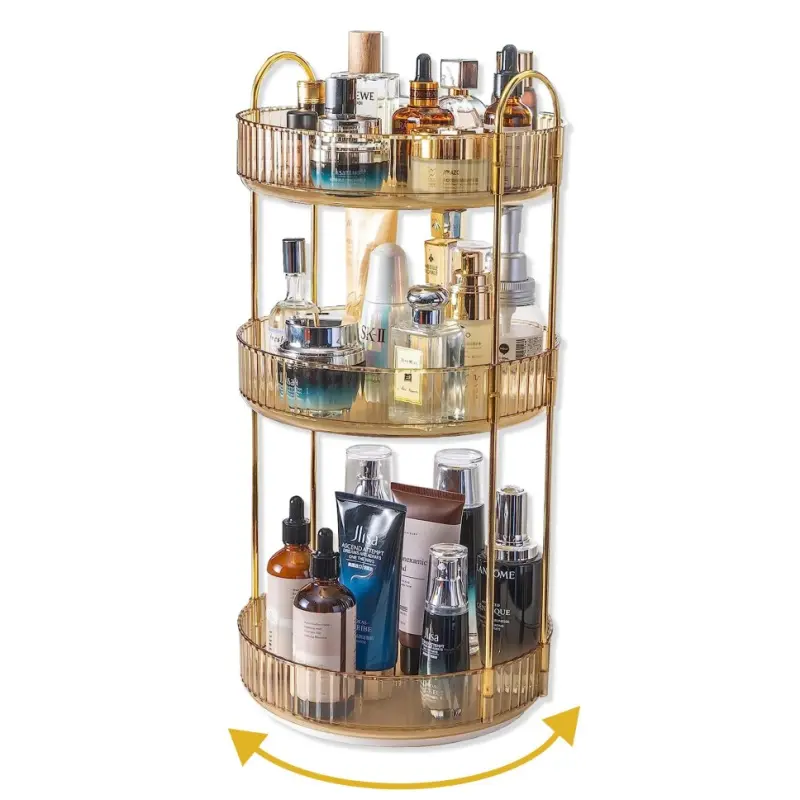 360 Rotating Makeup Organizer for Vanity,3 Tier Large Capacity Vanity Storage,Skincare Perfume Spinning Organizer,Bathroom Cosmetics Storage Makeup Stand Organizer