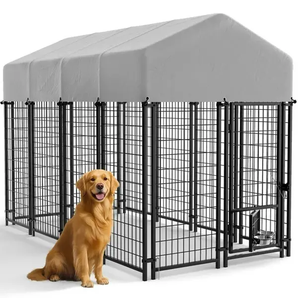 Warcat Extra Large Dog Kennel, Heavy-Duty Escape-Proof Metal Crate with Roof Cover & Feeder Bowls #tiktokshopbacktoschool #sohochic