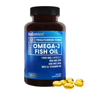 BioEmblem Omega-3 Fish Oil - Triple Strength Triglyceride Form, EPA & DHA + Vitamin D3, Non-GMO, Gluten-Free - Heart, Joint, & Brain Health