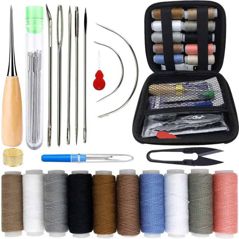 1Set Upholstery Repair Sewing Kit, Heavy Duty Sewing Kit with Sewing Awl, Seam Ripper, Leather Hand Sewing/Stitching Needles, Sewing Thread for Car/Sofa/Backpack/Shoe, Craft DIY