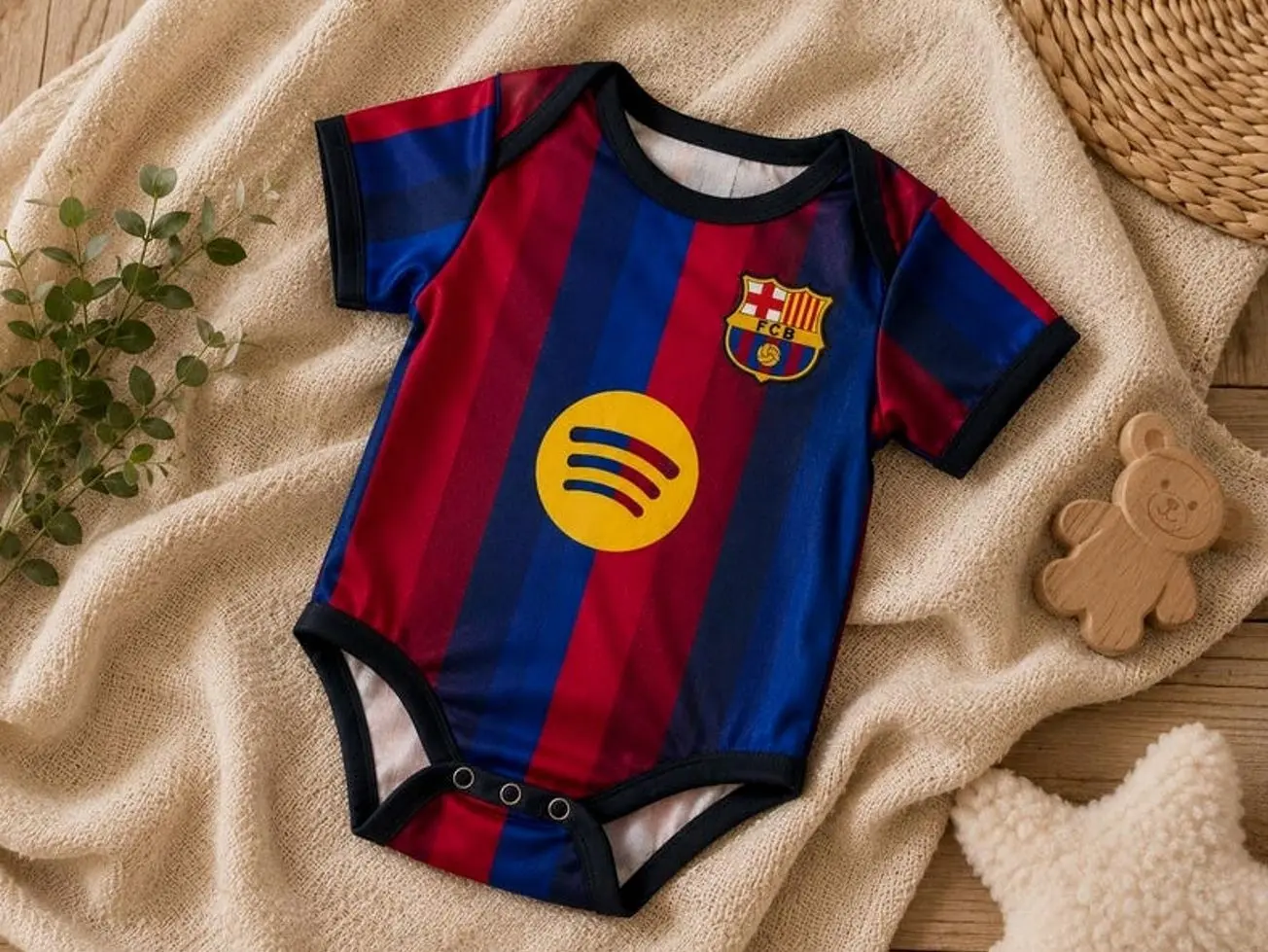 Personalized Soccer Baby Romper, Barcelona Inspired Baby Jersey, Custom Football Onesie, Baby Shower Gift, Newborn Outfit UOZ