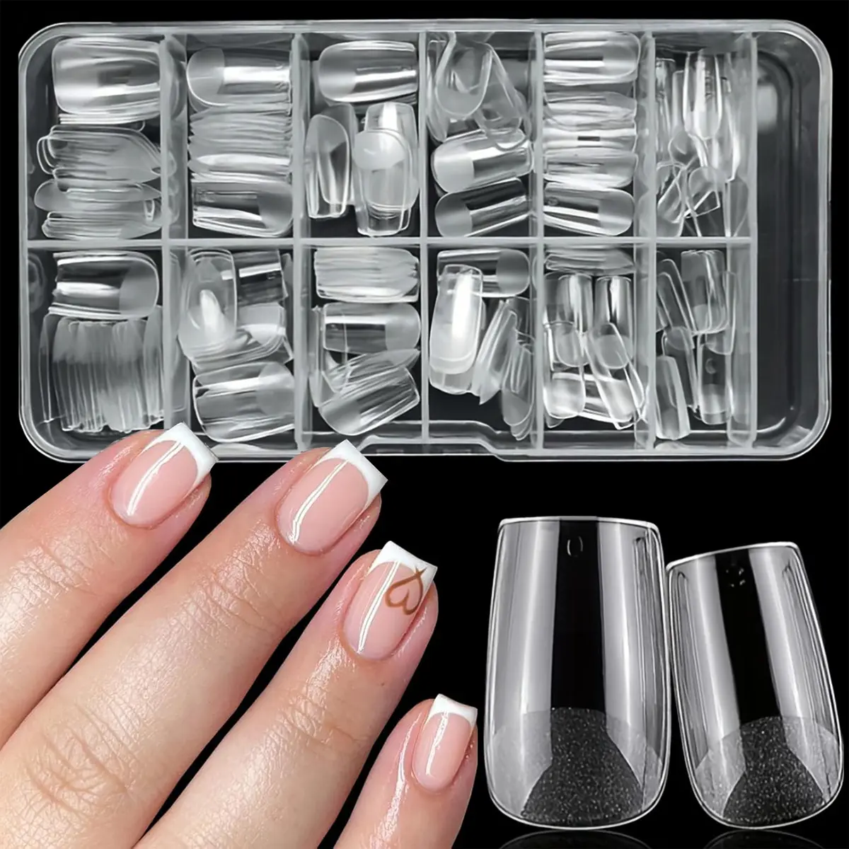 Clear Short Square Fake Nail, 240pcs/box Mixed Sizes Press on Nails, Removable False Nails, Full Cover False Nails for DIY Gel Nail Extension, Fake Nails Extensions, Nail Tips, Pressed on Nails