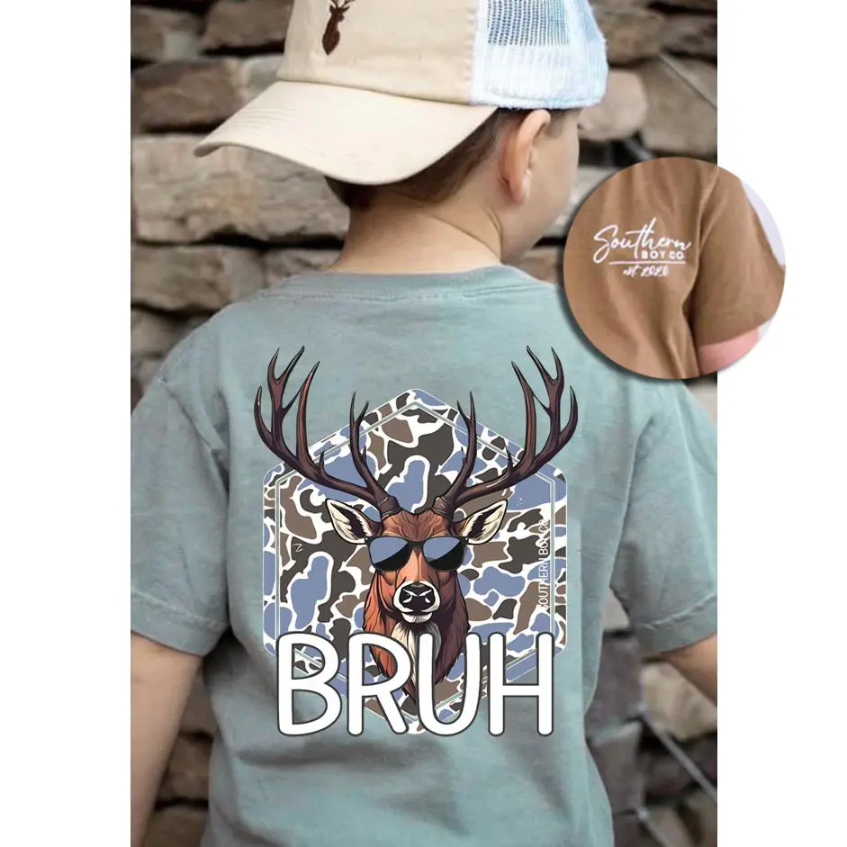 (Double side) Youth Camo Buck Bruh Short Sleeve Youth Shirt, Trending, Summer Outfitters, family shirt, gift for son, youth colthing, boy clothing