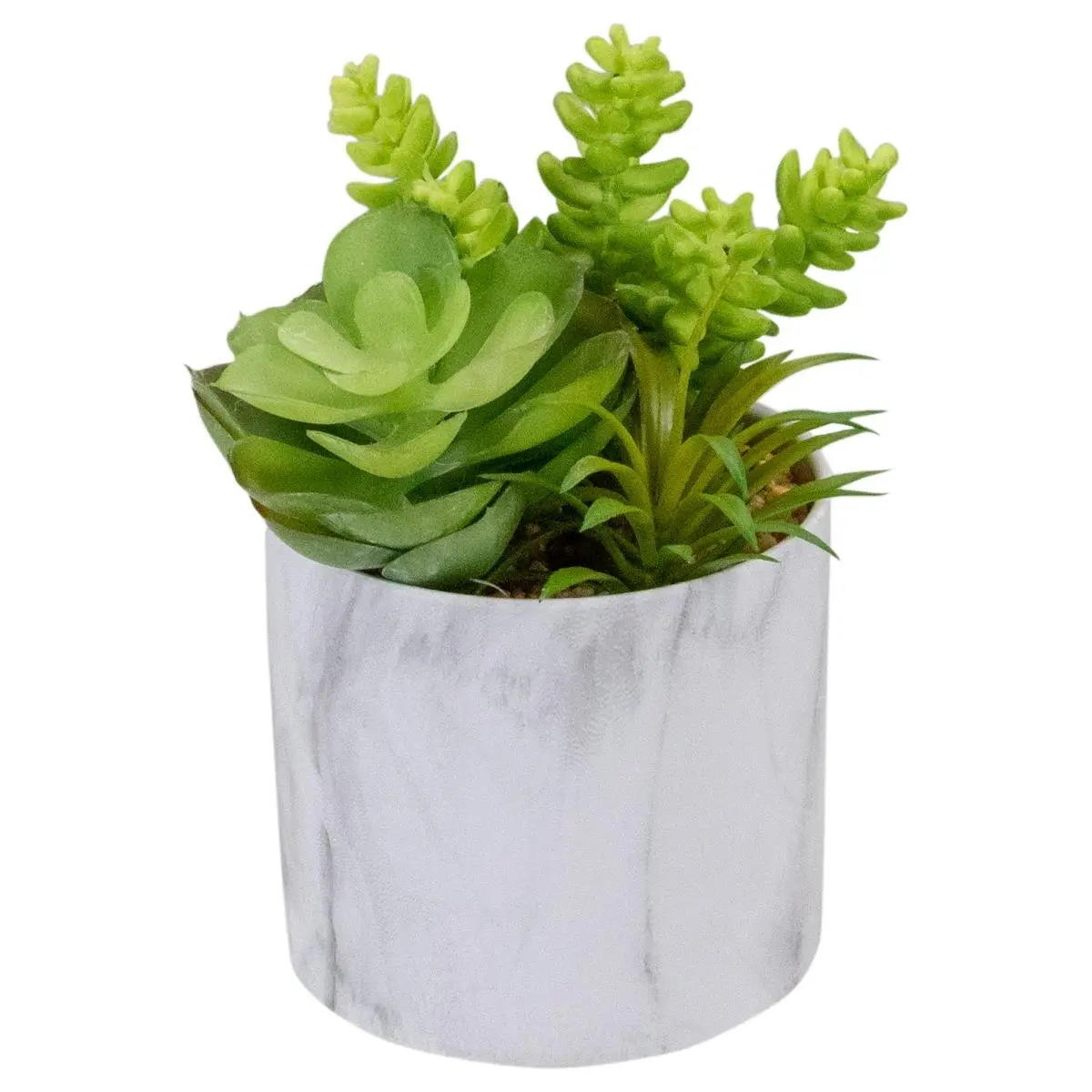 Northlight 6.5 in. Decorative Green Artificial Succulent Arrangement - Plastic Fake Marble Pot, Artificial Faux Greenery, Long-Lasting Indoor Decor for Home Use, Faux Succulent Hanging Planters & Baskets Companion, Fake Indoor Plants
