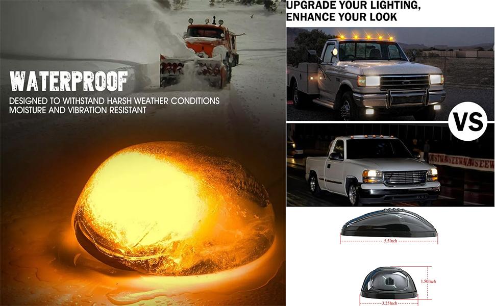 5 X Cab Marker Light, Compatible with 2003-2018 Dodge Ram 1500 2500 3500 4500 5500 Pickup Trucks Smoke Lens Amber LED Housing Cab Roof Running Lights, Top Clearance Light w/Wiring Pack