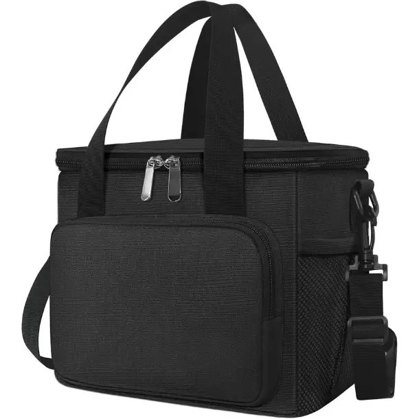 Insulated Reusable Lunch Bag for Men - Waterproof, Leakproof, Freezable Cooler Lunchbox with Zip Closure, Adjustable Shoulder Strap for Work, Picnic, Black