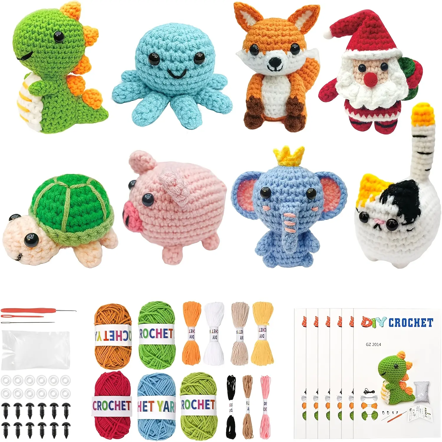 Unisex 8-Piece Beginner Crochet Kit - Complete Yarn & Tools, Progressive Patterns, Video Tutorials, Hobbies Kit Adults, Cute Animal Theme, Unique Valentine's Day Gift for Home Hobby Use
