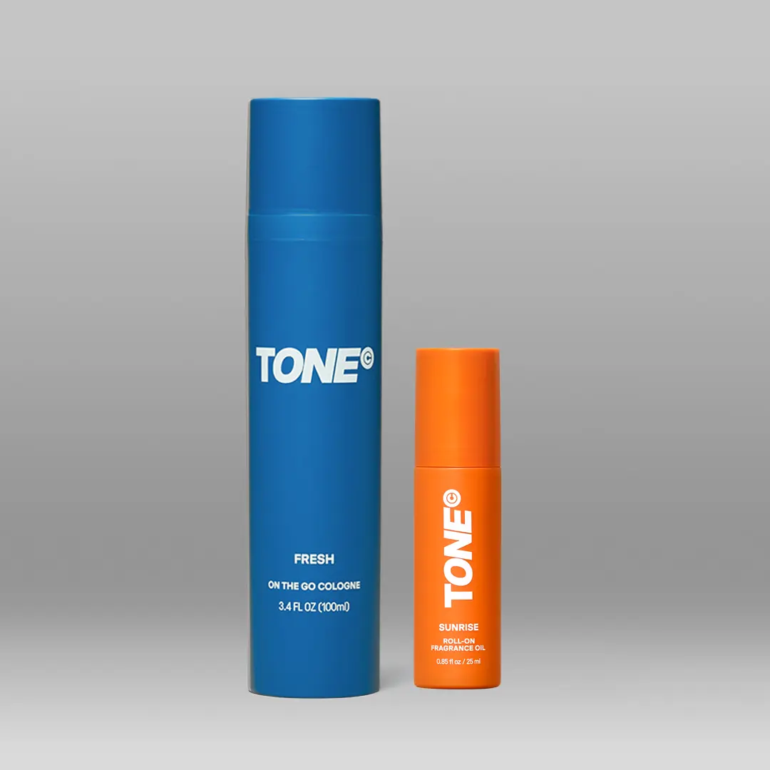 TONE Long-Lasting Fragrance Layering Duo for Men, 2-Piece Daily Wear Aroma Set with Fresh Cologne Mist & Sunrise Coconut Roll-On Oil, Aroma Fragrance, Captivating Fragrance