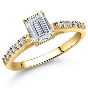 Gem Stone King 0.88 Cttw IGI Certified Lab Grown Diamond in 10K Yellow Gold Engagement Ring for Women | Emerald Cut Center Diamond 0.70 Ct | D-E Color | VS1-VS2 Clarity