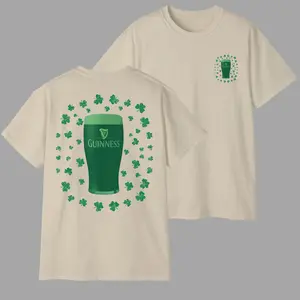 Green Guinness St Patrick’s Day T-Shirt - Funny Irish Celebration Beer Shirt with Shamrock Graphic, 100% Cotton Unisex Tee, Short Sleeve, Casual Trendy Holiday Wear, Gift for Dad, Perfect St Paddy’s Day Gift for Men and Women