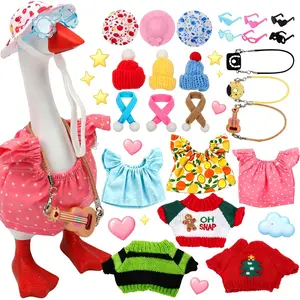 7 Inch Mini Desk Goose Costume Set, 6 Pack DIY Outfits with Dress Hat Scarf Necklace Sunglasses, Magnetic Desktop Porch Geese Key Holder Decor Gifts Statue
