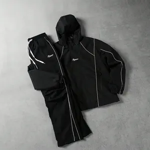 men's sweatsuit set Outdoor Windproof full zipper closure Jacket Stylish Hooded Athletic Coat Straight-Leg Casual pants para