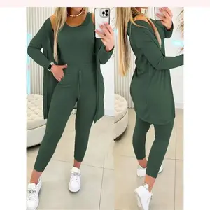 Peng  Three-piece casual suit - crew neck vest, long-sleeved cardigan, sweatpants two piece set women