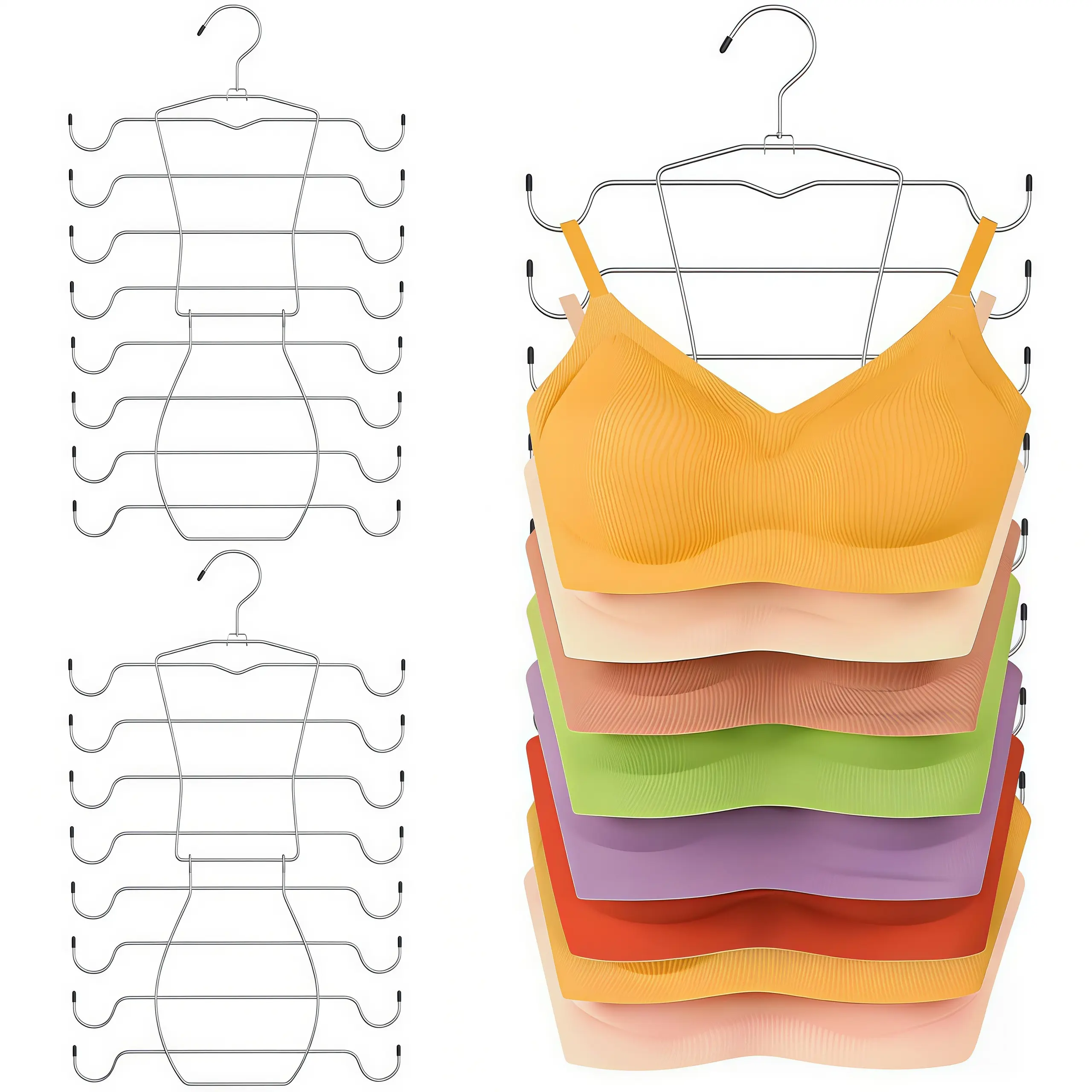LMMAKE 2PCS Sturdy Metal 8-Tier Bra Clothes Hangers with Hooks - Closet Organizers and Storage, Small Room Organization Products, Smooth-Edged Easy Access Hanging Storage Hangers & Pegs for Wrinkle-Free Garments, Clothes Hanger, Bra Storage
