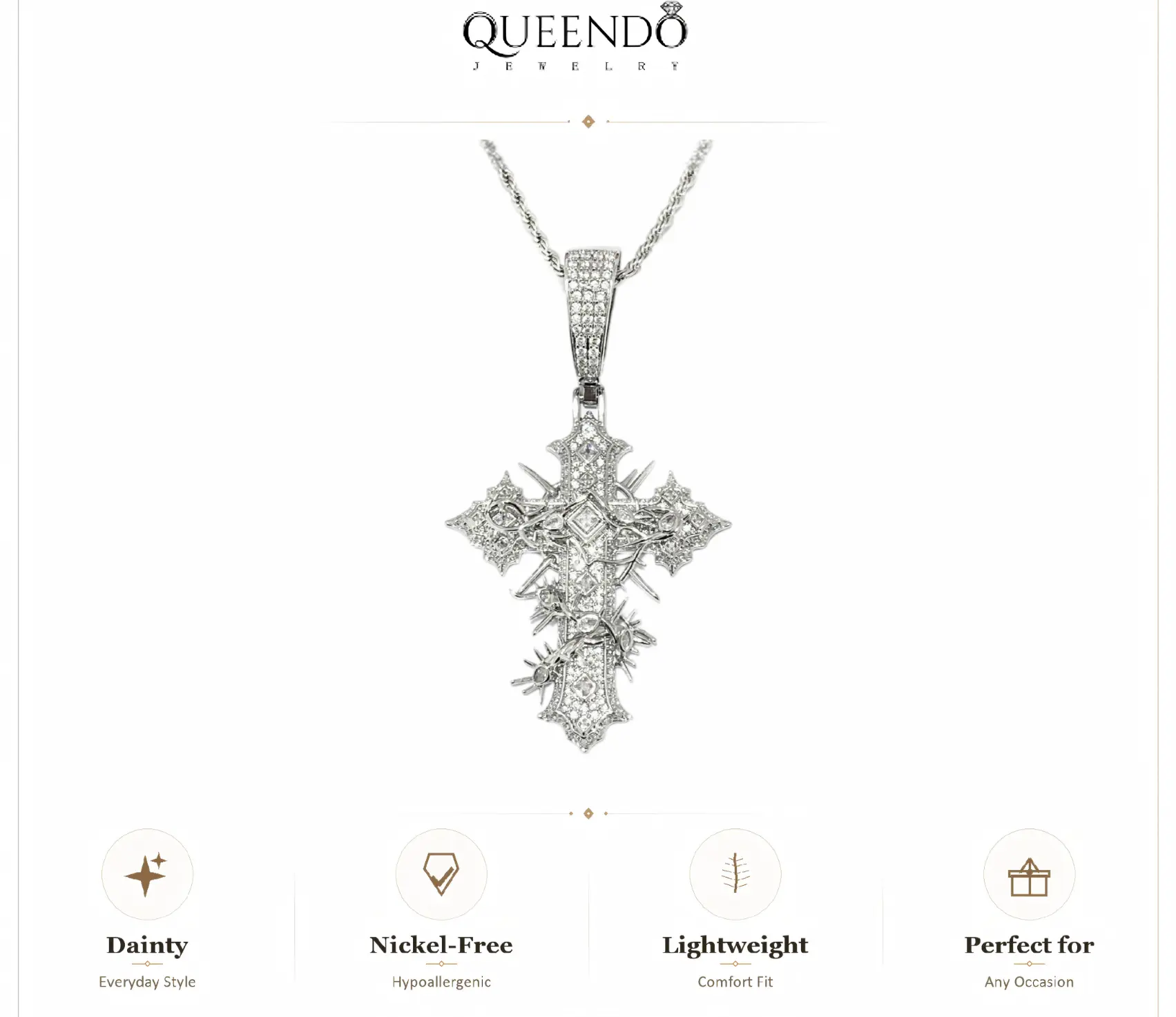QUEENDO Hip Hop Spiked Cross Necklace Pendant Genuine Copper Cubic Zirconia Hip Hop Non-Tarnish Jewelry GF Giftgf gift gifts for women